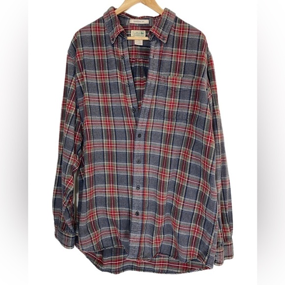 L.L. Bean Tops - LL Bean red and gray plaid flannel button up shirt jacket shacket